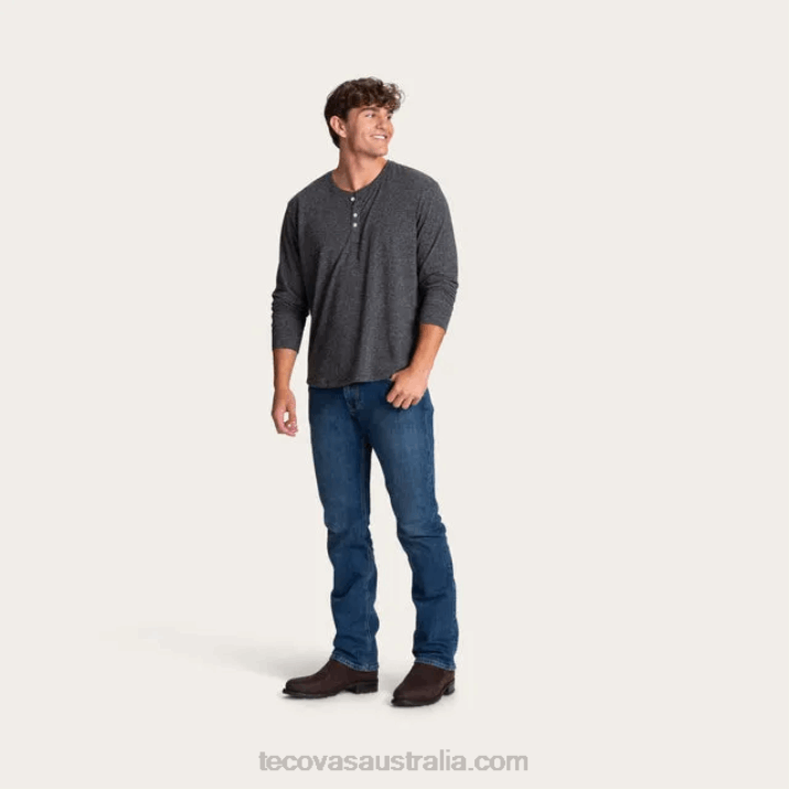 Men Charcoal Heather Tri-Blend Henley Tecovas 62NN33