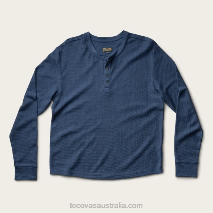 Men Washed Navy Waffle Henley Tecovas 62NN35