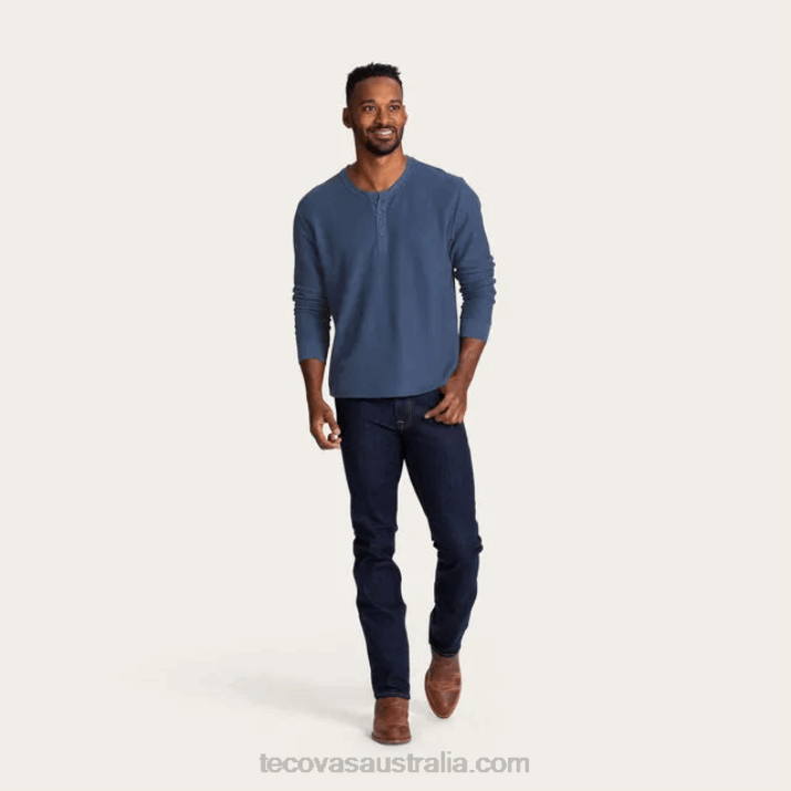Men Washed Navy Waffle Henley Tecovas 62NN35