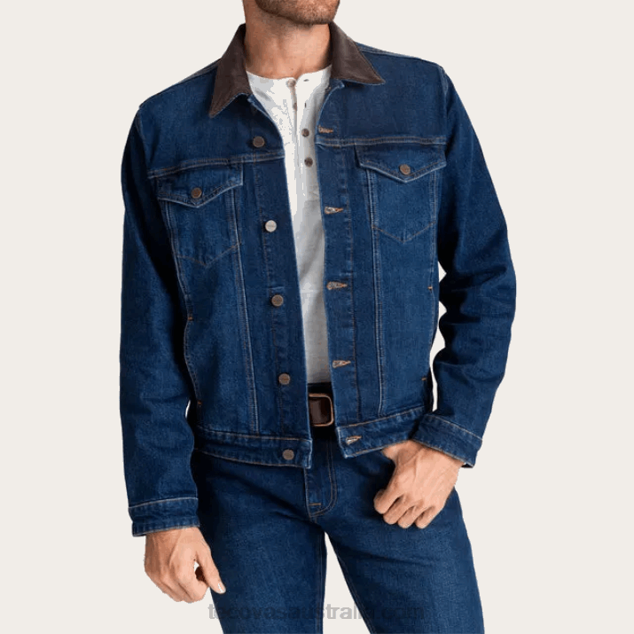 Men Dark Denim Trucker Jacket Tecovas 62NN12