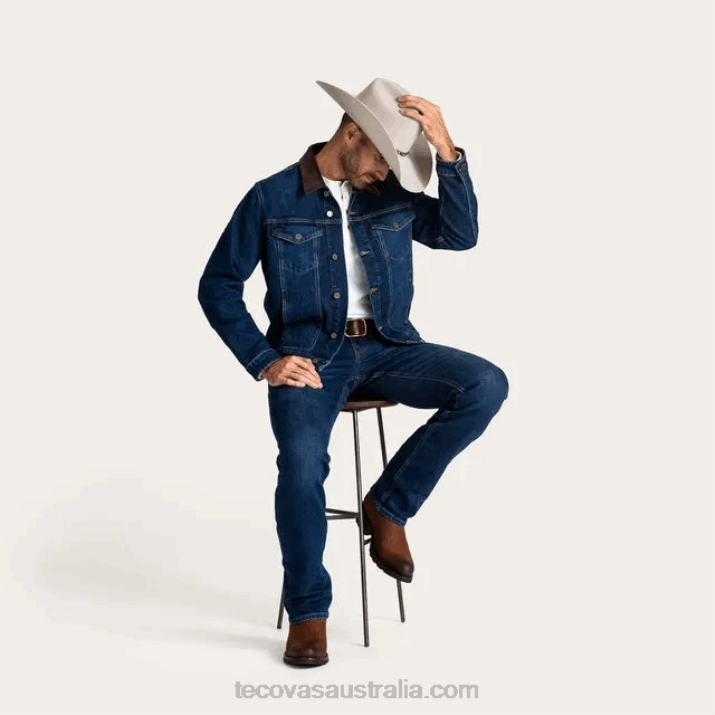 Men Dark Denim Trucker Jacket Tecovas 62NN12