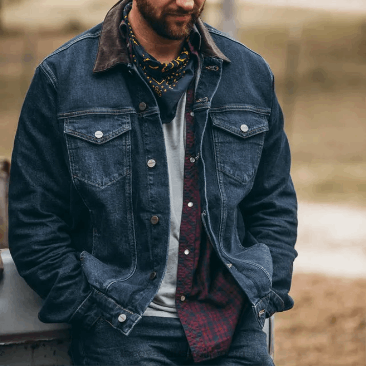 Men Dark Denim Trucker Jacket Tecovas 62NN12
