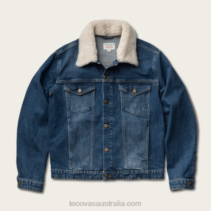 Men Medium Blue Shearling Denim Trucker Jacket Tecovas 62NN28