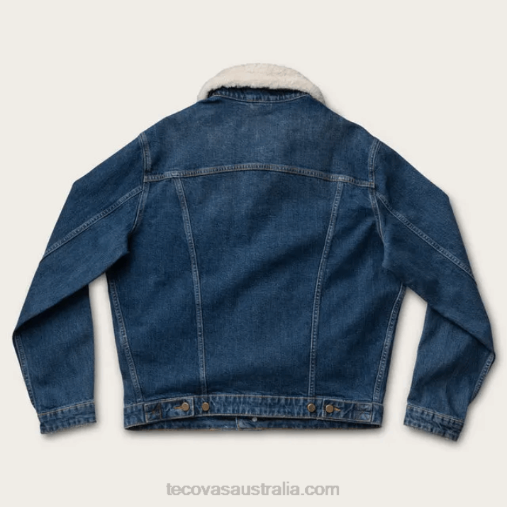 Men Medium Blue Shearling Denim Trucker Jacket Tecovas 62NN28