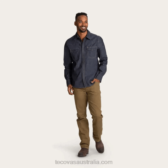 Men Dark Blue Denim Pearl Snap Tecovas 62NN23