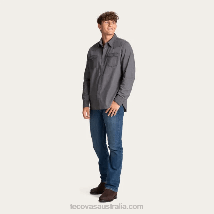 Men Gray Denim Pearl Snap Tecovas 62NN22