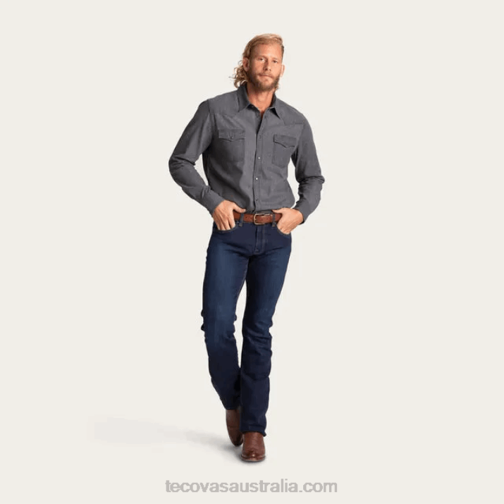 Men Gray Denim Pearl Snap Tecovas 62NN22