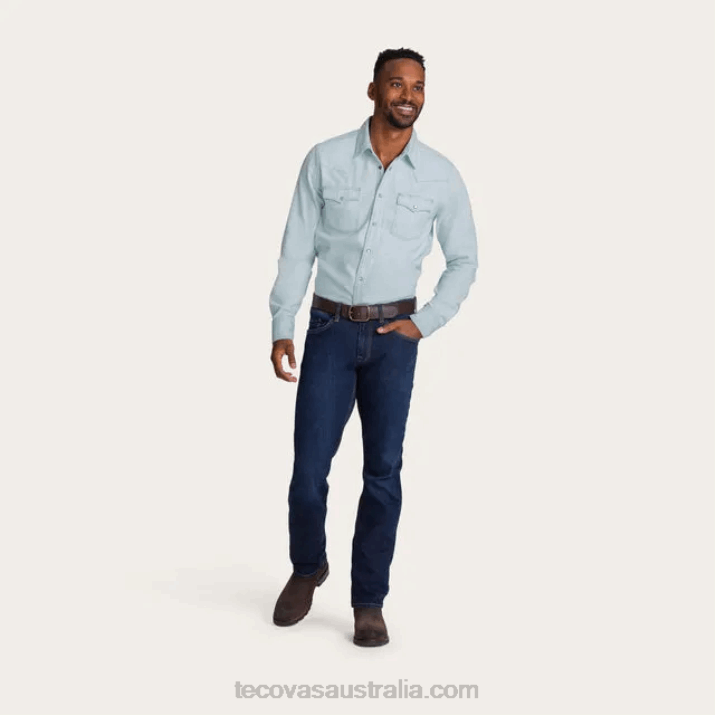 Men Light Blue Denim Pearl Snap Tecovas 62NN21