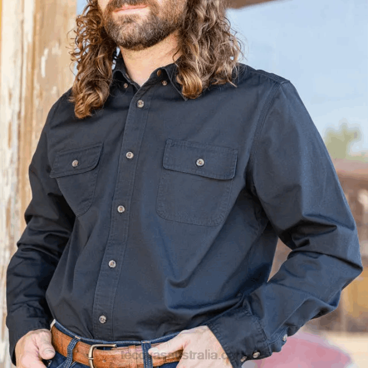 Men Charcoal Cotton Twill Button Down Tecovas 62NN46