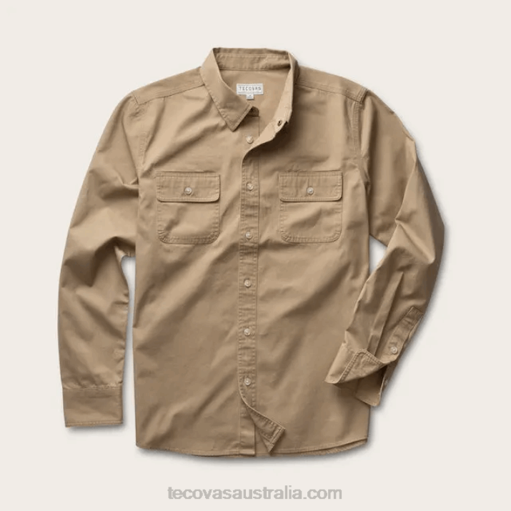 Men Khaki Cotton Twill Button Down Tecovas 62NN47