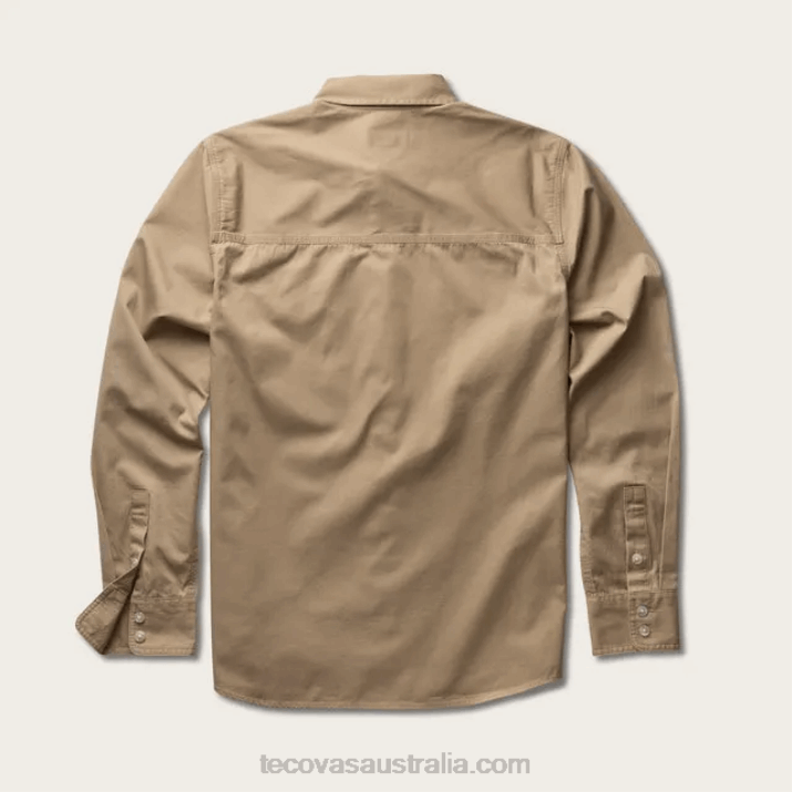 Men Khaki Cotton Twill Button Down Tecovas 62NN47