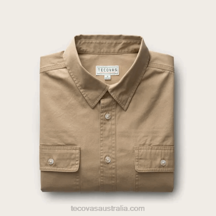 Men Khaki Cotton Twill Button Down Tecovas 62NN47