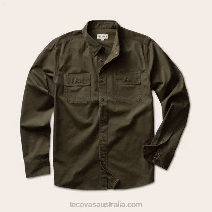 Men Olive Cotton Twill Button Down Tecovas 62NN45