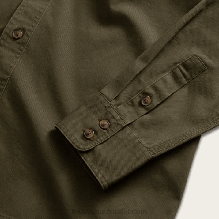 Men Olive Cotton Twill Button Down Tecovas 62NN45