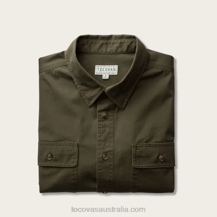 Men Olive Cotton Twill Button Down Tecovas 62NN45