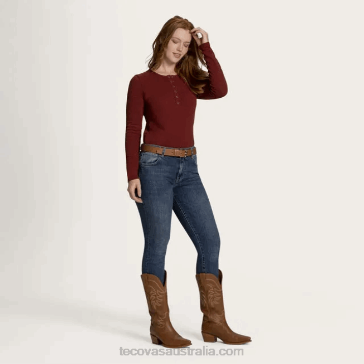 Women Brick Long Sleeve Cotton Slub Henley Tecovas 62NN159
