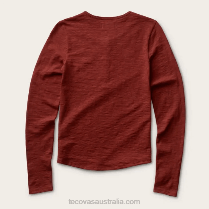 Women Brick Long Sleeve Cotton Slub Henley Tecovas 62NN159
