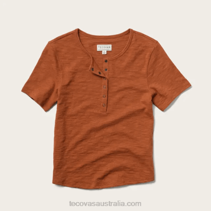 Women Cinnamon Short Sleeve Cotton Slub Henley Tecovas 62NN157