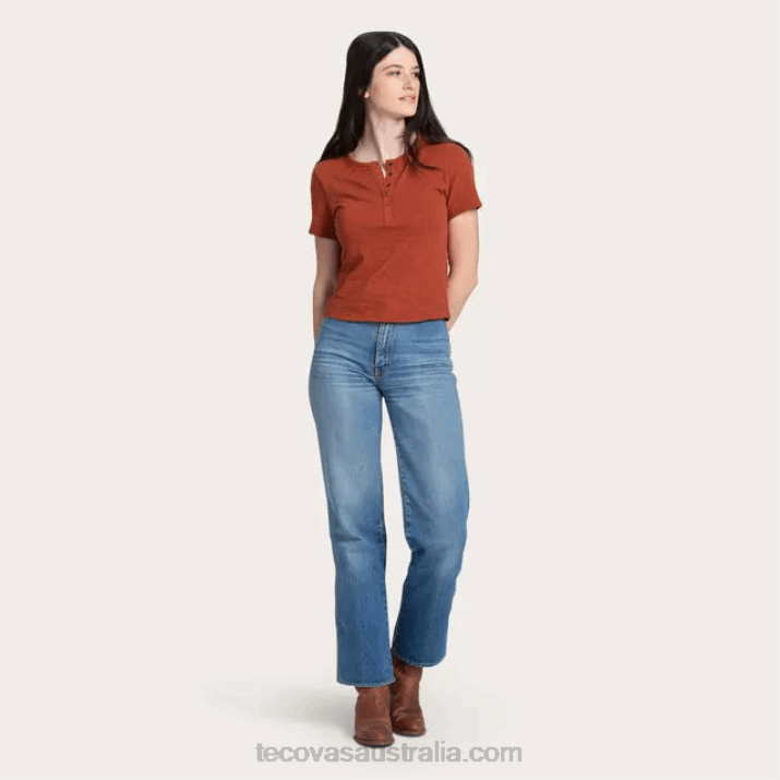 Women Cinnamon Short Sleeve Cotton Slub Henley Tecovas 62NN157