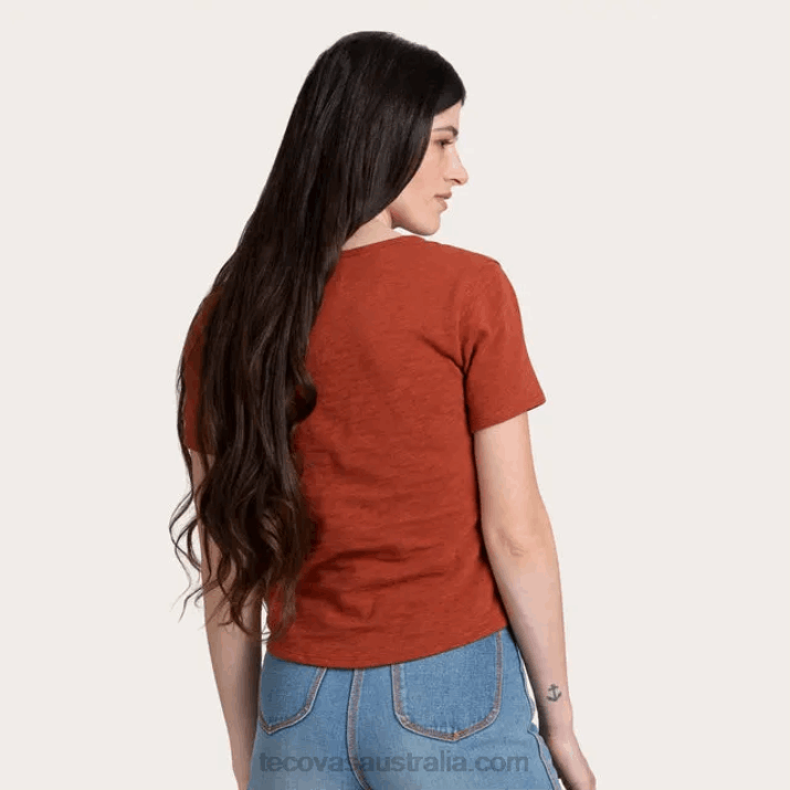Women Cinnamon Short Sleeve Cotton Slub Henley Tecovas 62NN157