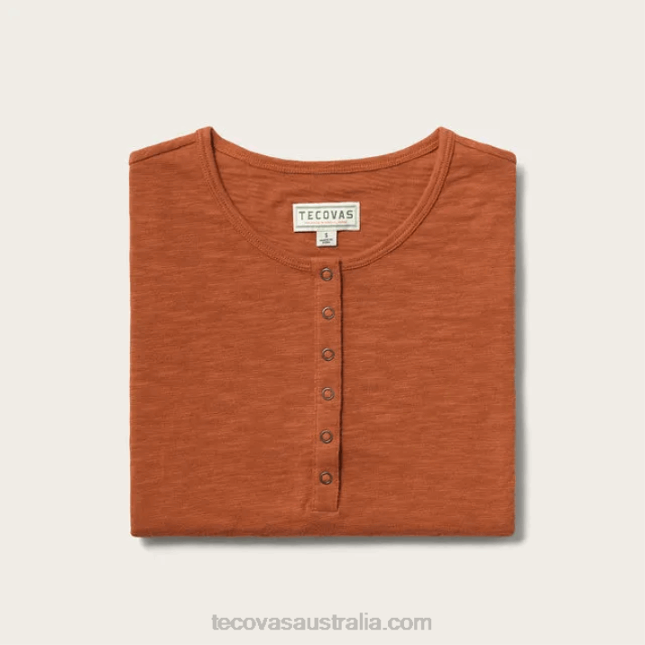 Women Cinnamon Short Sleeve Cotton Slub Henley Tecovas 62NN157