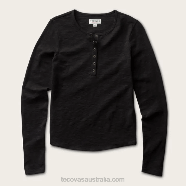 Women Onyx Long Sleeve Cotton Slub Henley Tecovas 62NN161