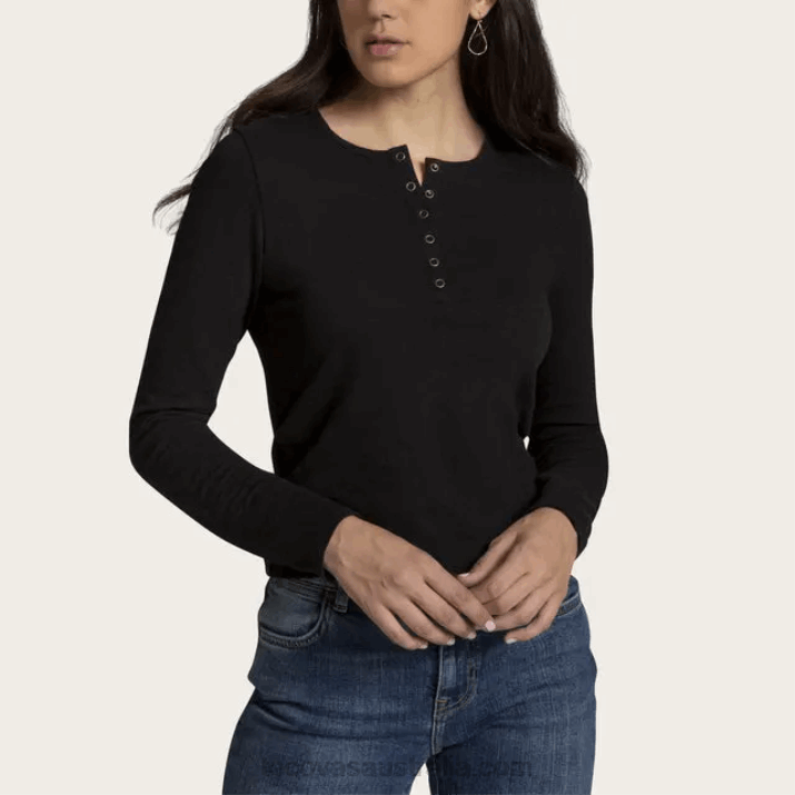 Women Onyx Long Sleeve Cotton Slub Henley Tecovas 62NN161