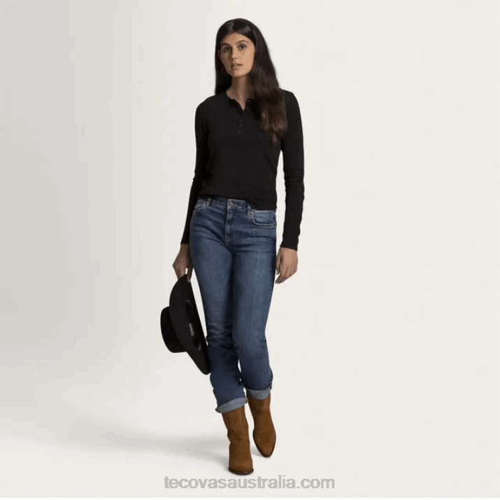 Women Onyx Long Sleeve Cotton Slub Henley Tecovas 62NN161
