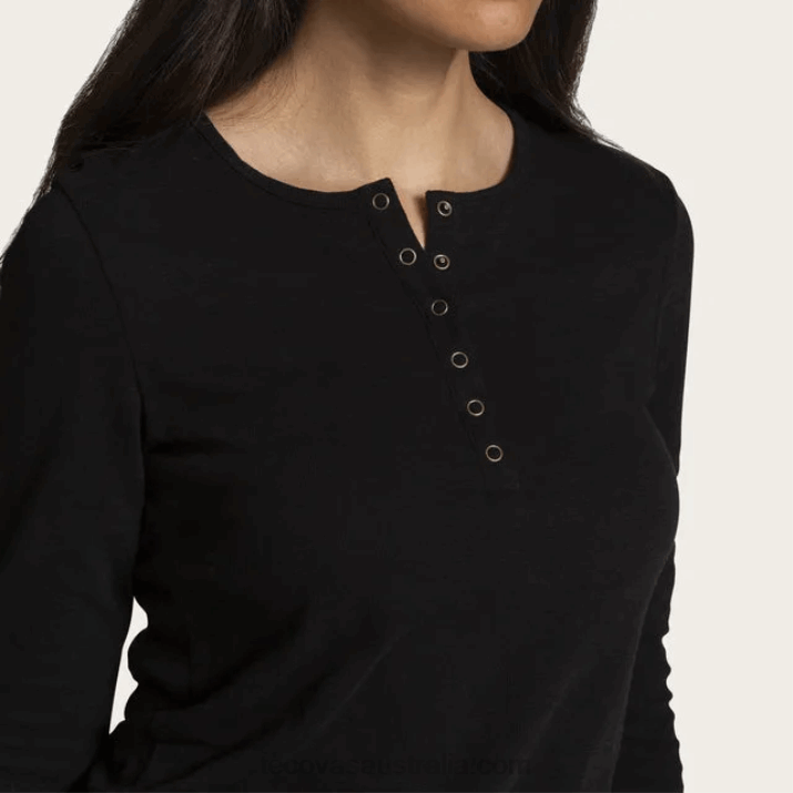 Women Onyx Long Sleeve Cotton Slub Henley Tecovas 62NN161
