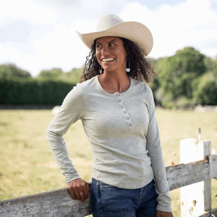 Women Sagebrush Long Sleeve Cotton Slub Henley Tecovas 62NN160