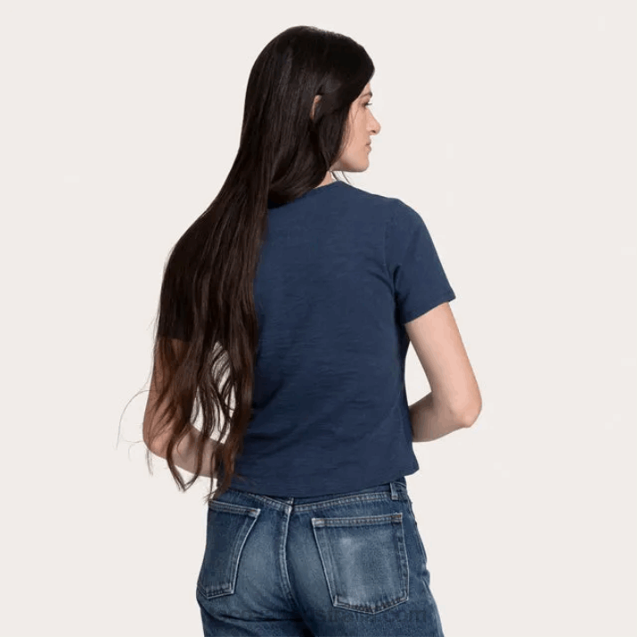 Women Washed Navy Short Sleeve Cotton Slub Henley Tecovas 62NN155